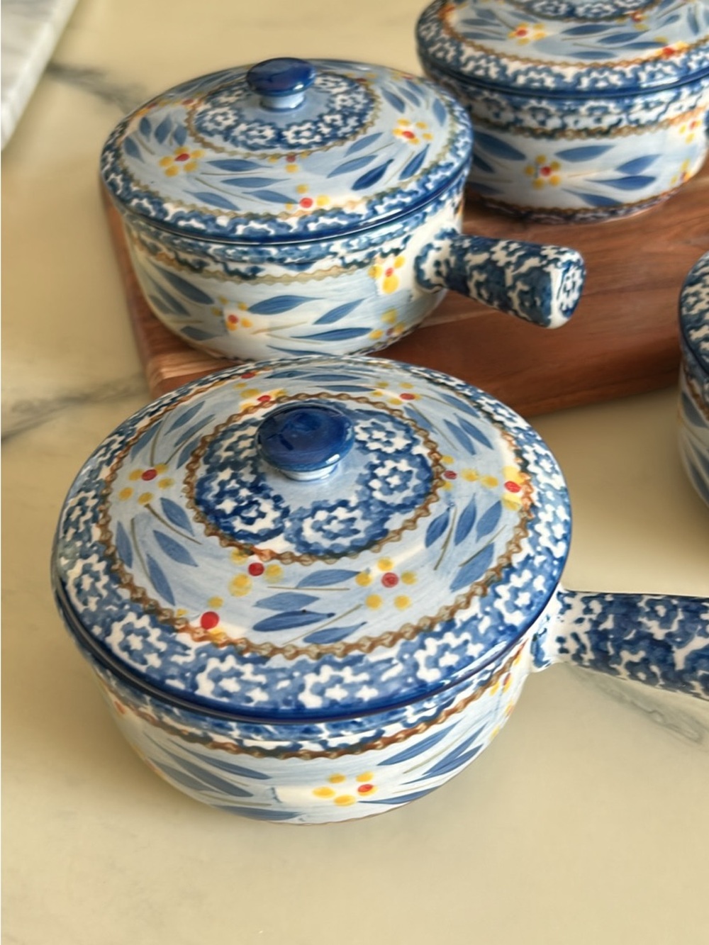 Beautiful Temp-Tations Old World Collection Blue Floral Ceramic Crocks with Lids